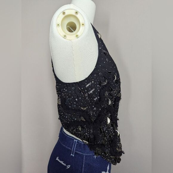 Theyskens' Theory "Jiguo" Embellished Linen Vest – Statement Black Beaded Vest – - Picture 5 of 11